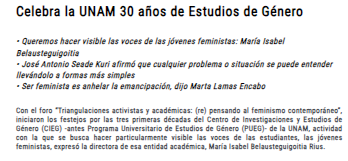 Celebra la UNAM 30 años de Estudios de Género