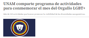 UNAM comparte programa de actividades para conmemorar el mes del Orgullo LGBT+