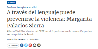 A través del lenguaje puede prevenirse la violencia: Margarita Palacios Sierra.