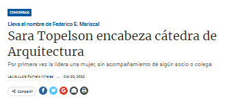 Sara Topelson encabeza cátedra de Arquitectura.