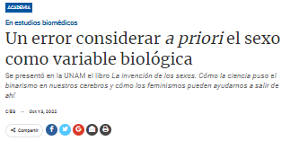 Un error considerar a priori el sexo como variable biológica.