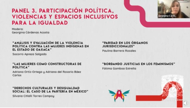 4to. Congreso Internacional. Mujeres y niñas desde una doble perspectiva: Género y Derechos  Humanos en el marco de los Objetivos de Desarrollo Sostenible. Panel 3. Participación políticas. Violencias y espacios inclusivos para la igualdad.