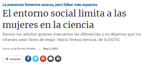 El entorno social limita a las mujeres en la ciencia.