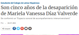 Son cinco años desde la desaparición de Mariela Vanessa Díaz Valverde.