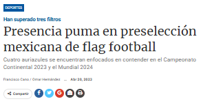 Presencia puma en preselección mexicana de flag football