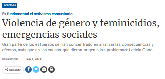 Violencia de género y feminicidios, emergencias sociales.