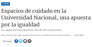 Espacios de cuidado en la Universidad Nacional, una apuesta por la igualdad.