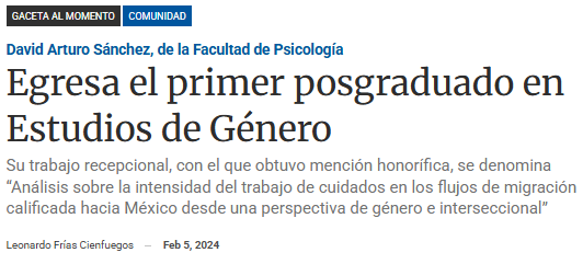 Egresa el primer posgraduado en Estudios de Género.