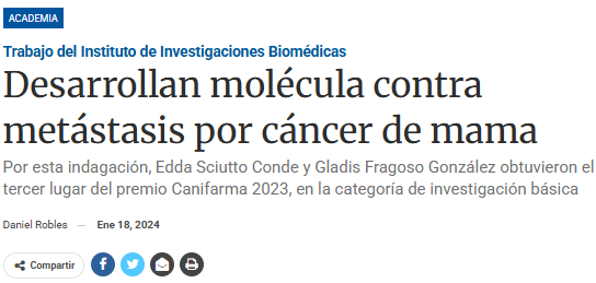 Desarrollan molécula contra metástasis por cáncer de mama.